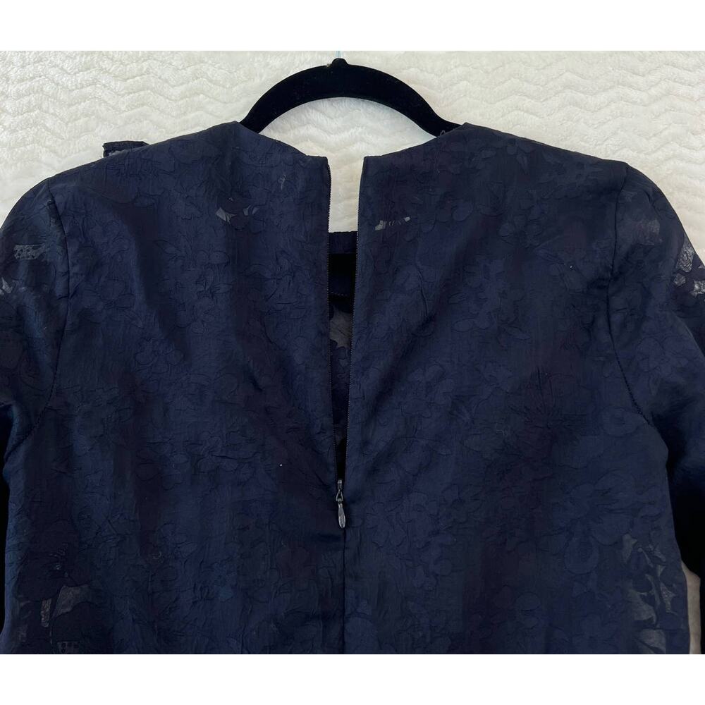 H&M Navy Blue Sheer Floral Ruffle Peplum Long Sleeve Shirt Top Womens Sz 4 - Picture 6 of 11